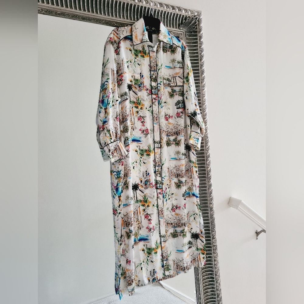 SMYTHE Cote d'Azur Floral Print Long Sleeve Shirt Dress Size XS Org $650 - Picture 4 of 15